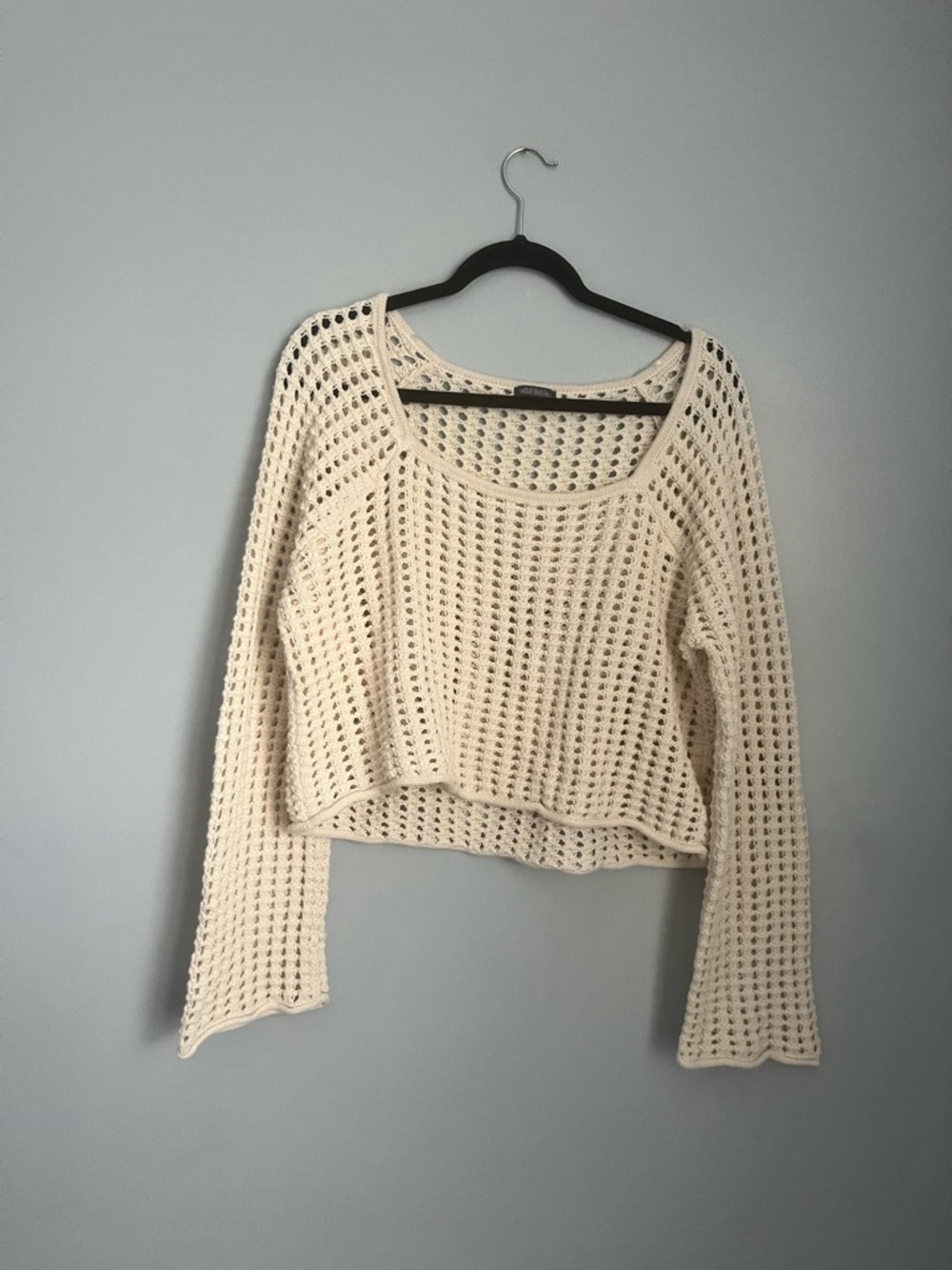 wild fable Cream Crochet Open-Knit Sweater